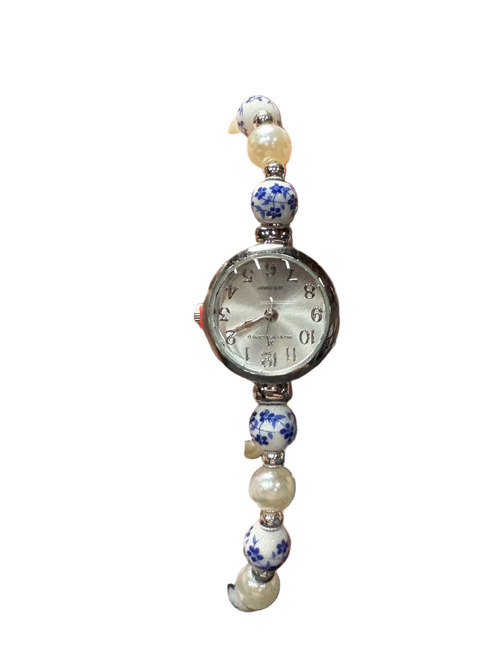 Monte Carlo Beaded Bracelet Watch NWT Blue White Faux Pearl Adjustable Boho Chic